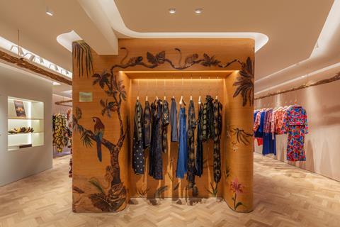 Womenswear on display at Farm Rio, King’s Road, London